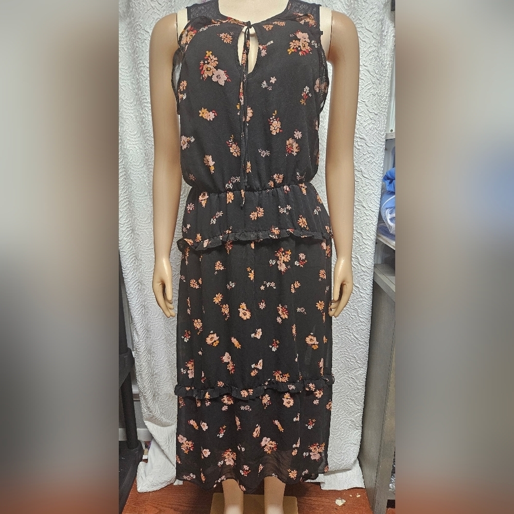 Xhilaration Orange Midi Skirt Ruffled Tiered Casual